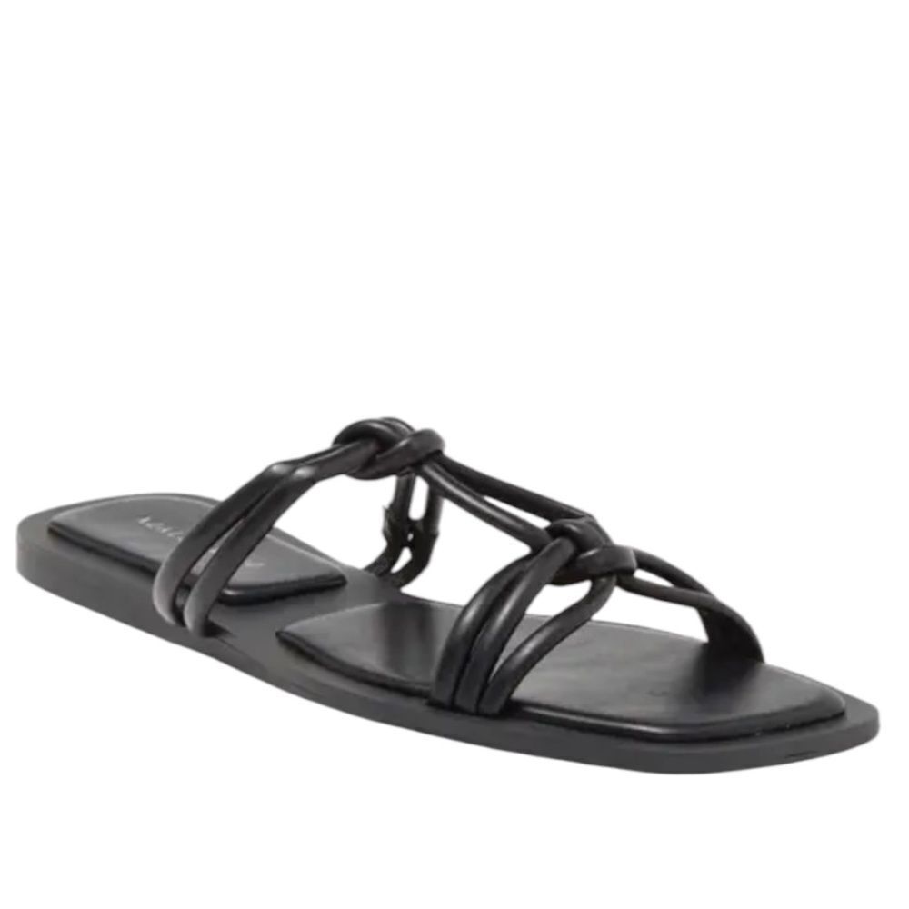 Azalea Wang Black Knotted Strappy Square Toe Slide Sandals Size 7 NWOB